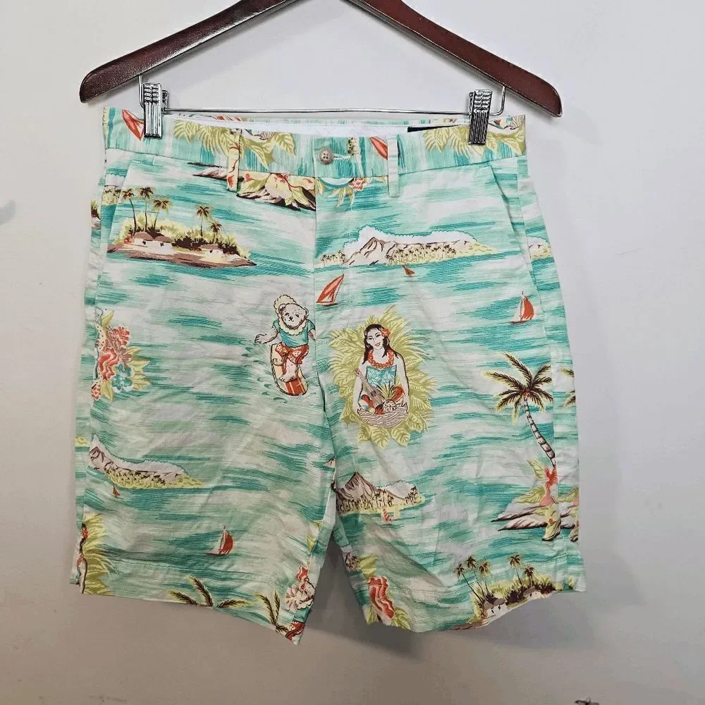 Polo Ralph Lauren Hawaiian Teddy Bear Surfing Aloha Board Shorts Stretch Classic
